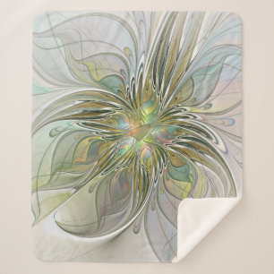 Blumenfantasie Modernes Fraktal Blume mit Gold Sherpadecke