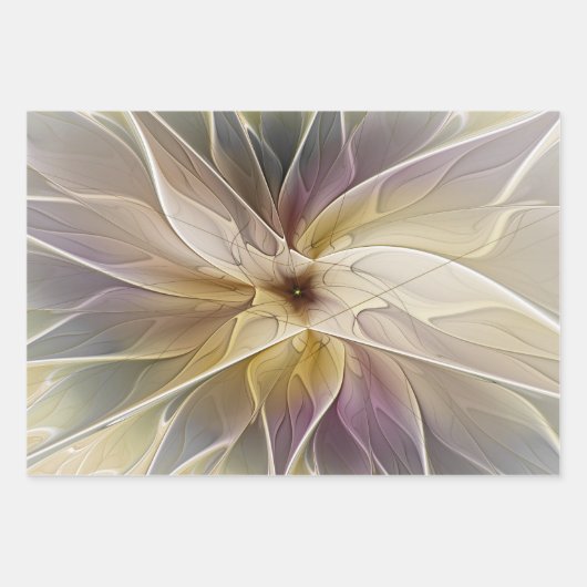Blumenfantasy Gold Angelpflanzung Abstraktes Frakt Geschenkpapier Set (Vorderseite 3)