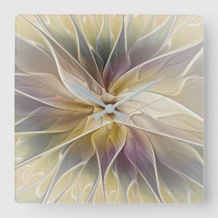 Blumenfantasy Gold Angelpflanzung Abstraktes Frakt Quadratische Wanduhr