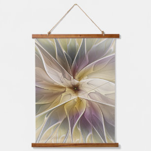 Blumenfantasy Gold Angelpflanzung Abstraktes Frakt Wandteppich Mit Holzrahmen