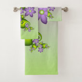 Blumenfantasy Lilac Blume Grüne Formen Fraktal Badhandtuch Set (Insitu)