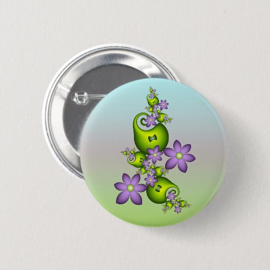 Blumenfantasy Lilac Blume Grüne Formen Fraktal Button (Vorne & Hinten)