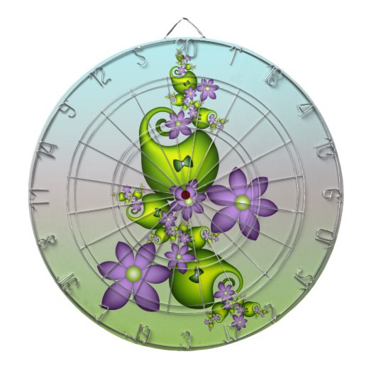 Blumenfantasy Lilac Blume Grüne Formen Fraktal Dartscheibe (vorne)