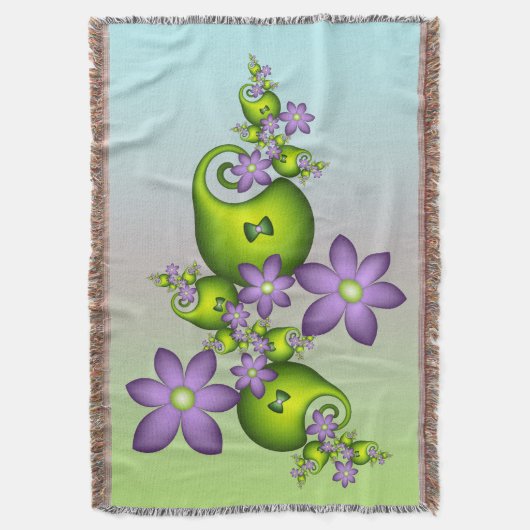 Blumenfantasy Lilac Blume Grüne Formen Fraktal Decke (Vorderseite Vertikal)