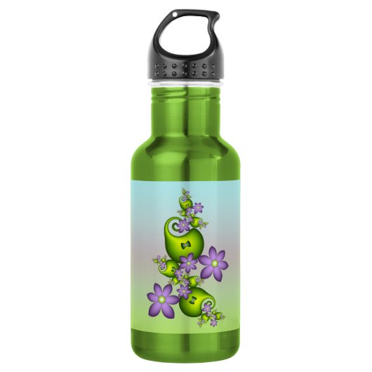 Blumenfantasy Lilac Blume Grüne Formen Fraktal Edelstahlflasche (Vorderseite)