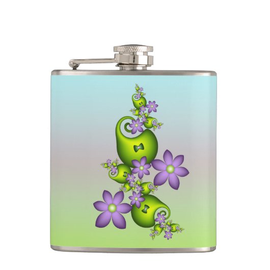 Blumenfantasy Lilac Blume Grüne Formen Fraktal Flachmann (Vorderseite)