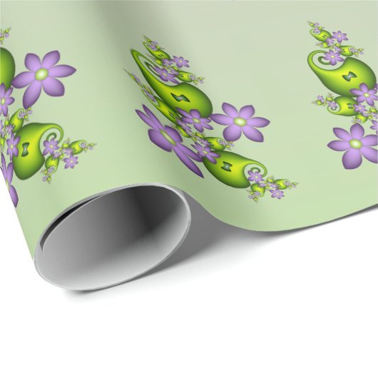 Blumenfantasy Lilac Blume Grüne Formen Fraktal Geschenkpapier (Rolleneckpunkt)