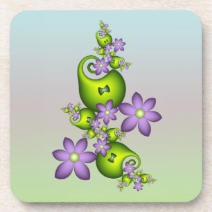 Blumenfantasy Lilac Blume Grüne Formen Fraktal Getränkeuntersetzer
