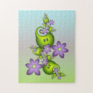 Blumenfantasy Lilac Blume Grüne Formen Fraktal Puzzle