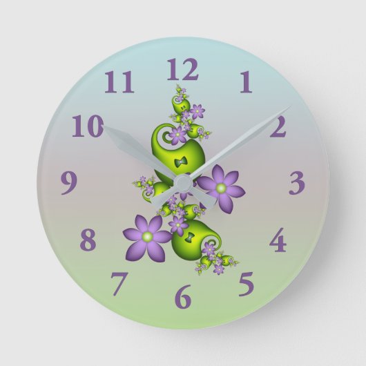Blumenfantasy Lilac Blume Grüne Formen Fraktal Runde Wanduhr (Vorderseite)