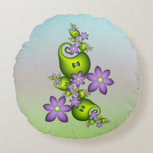 Blumenfantasy Lilac Blume Grüne Formen Fraktal Rundes Kissen