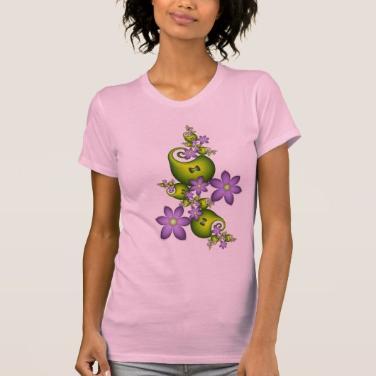 Blumenfantasy Lilac Blume Grüne Formen Fraktal T-Shirt (Vorderseite)