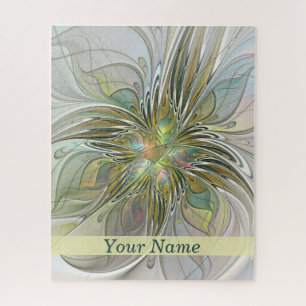 Blumenfantasy Modernes Fraktal Blume W. Goldene Be Puzzle