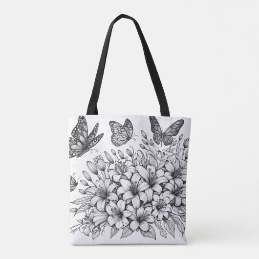 Blumenfantasy-Schmetterlingsfarbe Tasche (Rückseite)