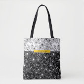 Blumenfarbblockmuster Schwarz-weiß mit Namen Tasche (Vorderseite)