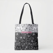 Blumenfarbblockmuster Schwarz-weiß mit Namen Tasche (Vorderseite)