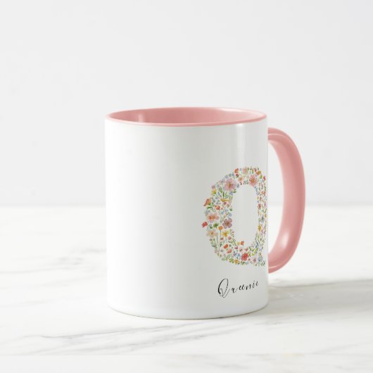 Blumenfarbbrief Q Monogramm und Individuelle Name Tasse (VorderseiteRechts)