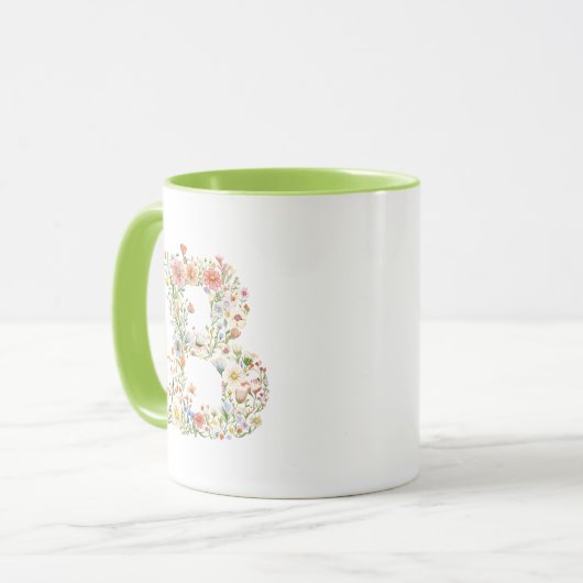 Blumenfarbbuchstabe B Monogramm Tasse (Vorderseite Links)