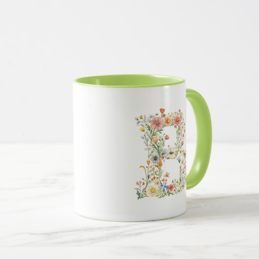 Blumenfarbbuchstabe B Monogramm Tasse (VorderseiteRechts)