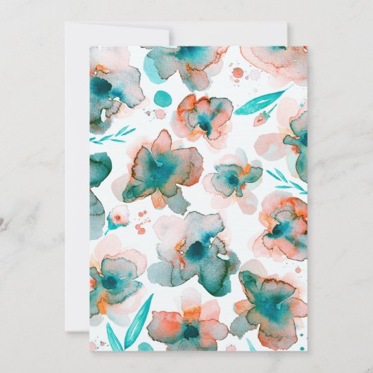 Blumenfarbe aquamarine Hochzeit Einladung (Rückseite)