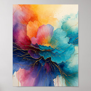 Blumenfarbe mit schwimmendem Wasser Poster