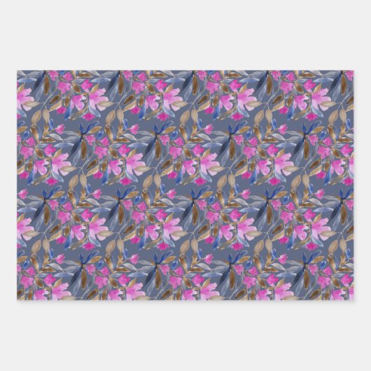 Blumenfarbe Venezianisch blaue Zedern Geschenkpapier Set (Vorderseite 3)