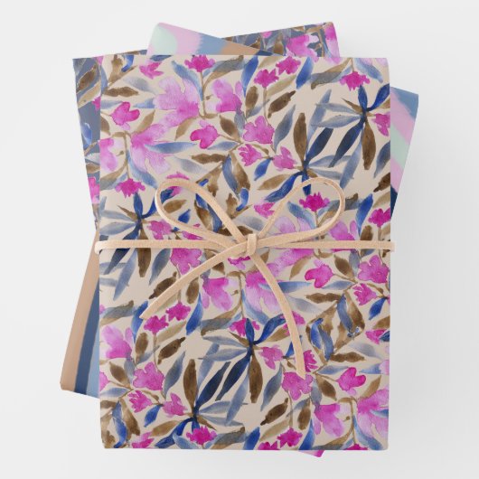 Blumenfarbe Venezianisch blaue Zedern Geschenkpapier Set (Beispiel)