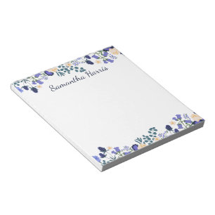 Blumenfarben Blau Blumen Individuelle Name Notepad Notizblock