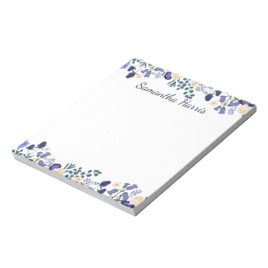 Blumenfarben Blau Blumen Individuelle Name Notepad Notizblock (Rotiert)