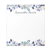 Blumenfarben Blau Blumen Individuelle Name Notepad Notizblock (Vorderseite)