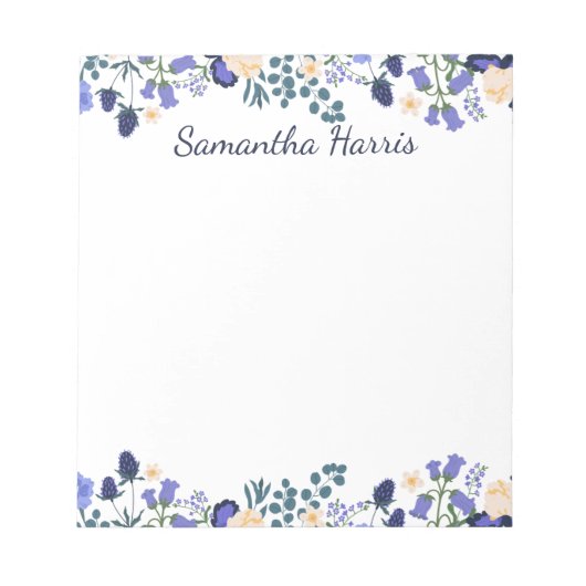Blumenfarben Blau Blumen Individuelle Name Notepad Notizblock (Vorderseite)