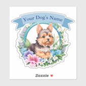 Blumenfarben, blaues Band, niedlich Yorkshire-Stil Aufkleber (Blatt)