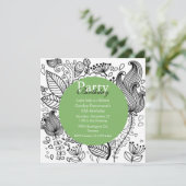 Blumenfarben Doodle Art Party Einladung (Stehend Vorderseite)