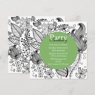Blumenfarben Doodle Art Party Einladung