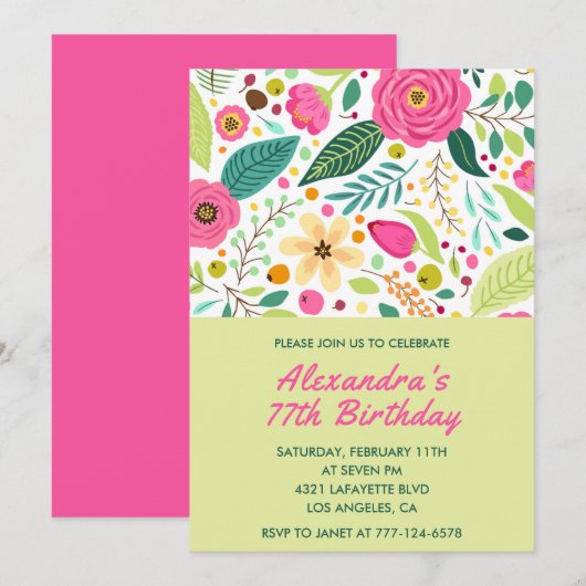 Blumenfarben Einfache Einladungen zum 77. (Vorne/Hinten)