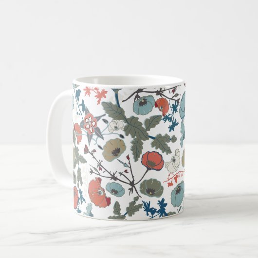 Blumenfarben, fröhlich, blau-orange grüne Blume Kaffeetasse (Vorderseite Links)