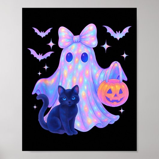 Blumenfarben Ghost Black Cat Coquette Bow Hallo Poster (Vorne)
