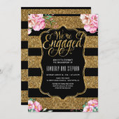 Blumenfarben Gold Glitzer Engagement Party Einladung (Vorne/Hinten)