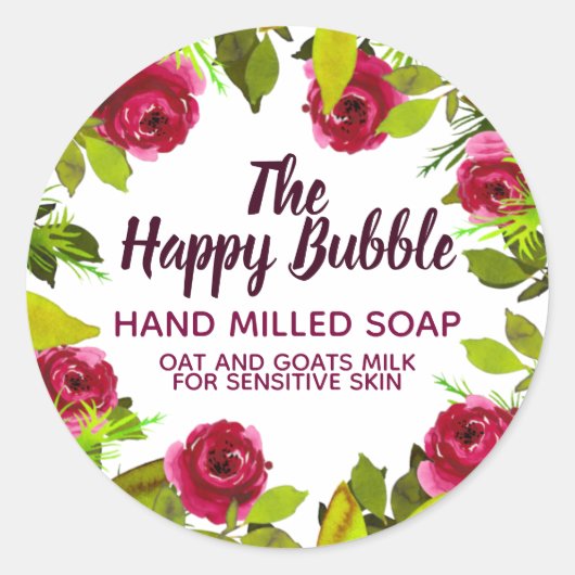 Blumenfarben-Grenze Handgefertigte Seifenetiketten Runder Aufkleber (Vorderseite)