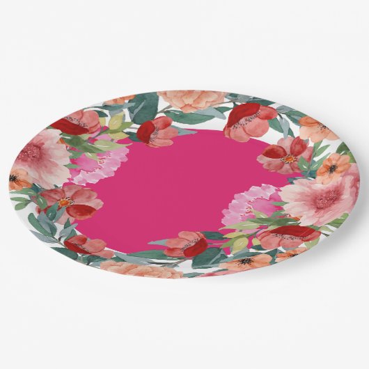 Blumenfarben, hellrosa Brautparty Pappteller (Schrägansicht)