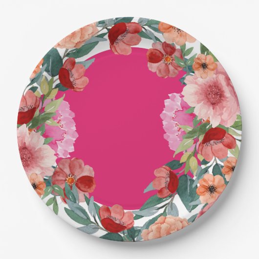 Blumenfarben, hellrosa Brautparty Pappteller (Vorderseite)