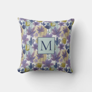  Blumenfarben-Muster Monogramm Kissen