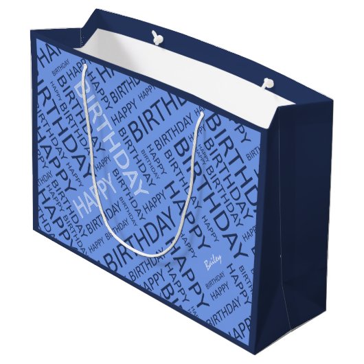 Blumenfarben typografisch personalisiert große geschenktüte (Rückseite Schrägansicht)