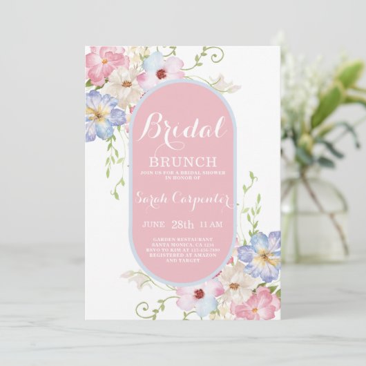 Blumenfarbene Brautdusche Einladung (Stehend Vorderseite)