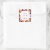 Blumenfarbene Mendhi Gunst-Aufkleber Quadratischer Aufkleber (Tasche)