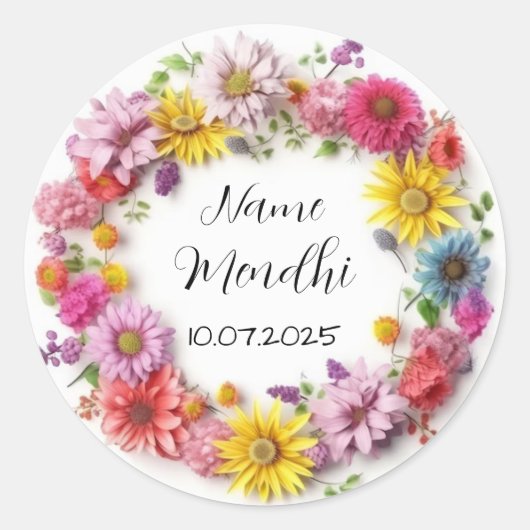 Blumenfarbene Mendhi Gunst-Aufkleber Runder Aufkleber (Vorderseite)