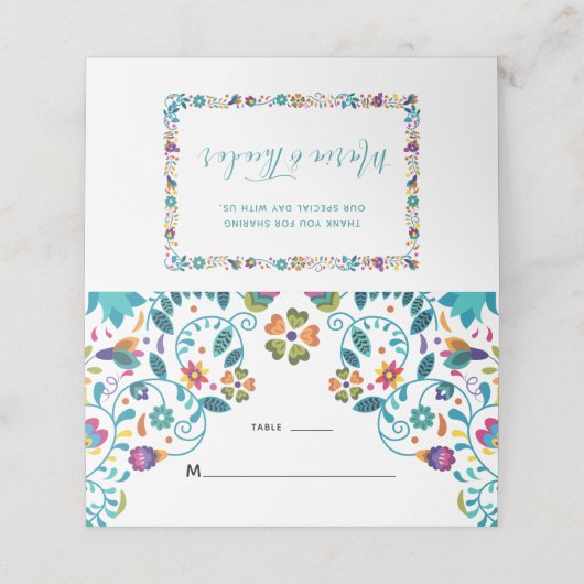 Blumenfarbene mexikanische Hochzeit Platzkarte (Außenseite Aufgefaltet)