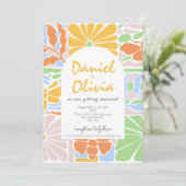 Blumenfarbene Retro-Botanische RahmenWedelung Einladung (Stehend Vorderseite)