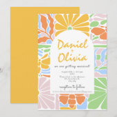 Blumenfarbene Retro-Botanische RahmenWedelung Einladung (Vorne/Hinten)