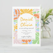 Blumenfarbene Retro-Botanische RahmenWedelung Einladung (Stehend Vorderseite)